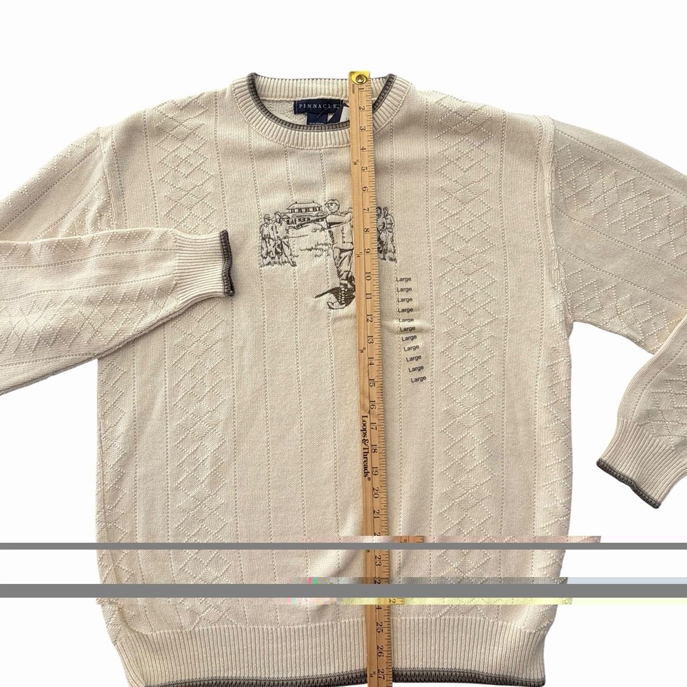 Vintage Pinnacle Golf Sweater SIZE L Embroidered Ivory Textured Crewneck NEW 90s - Picture 4 of 9